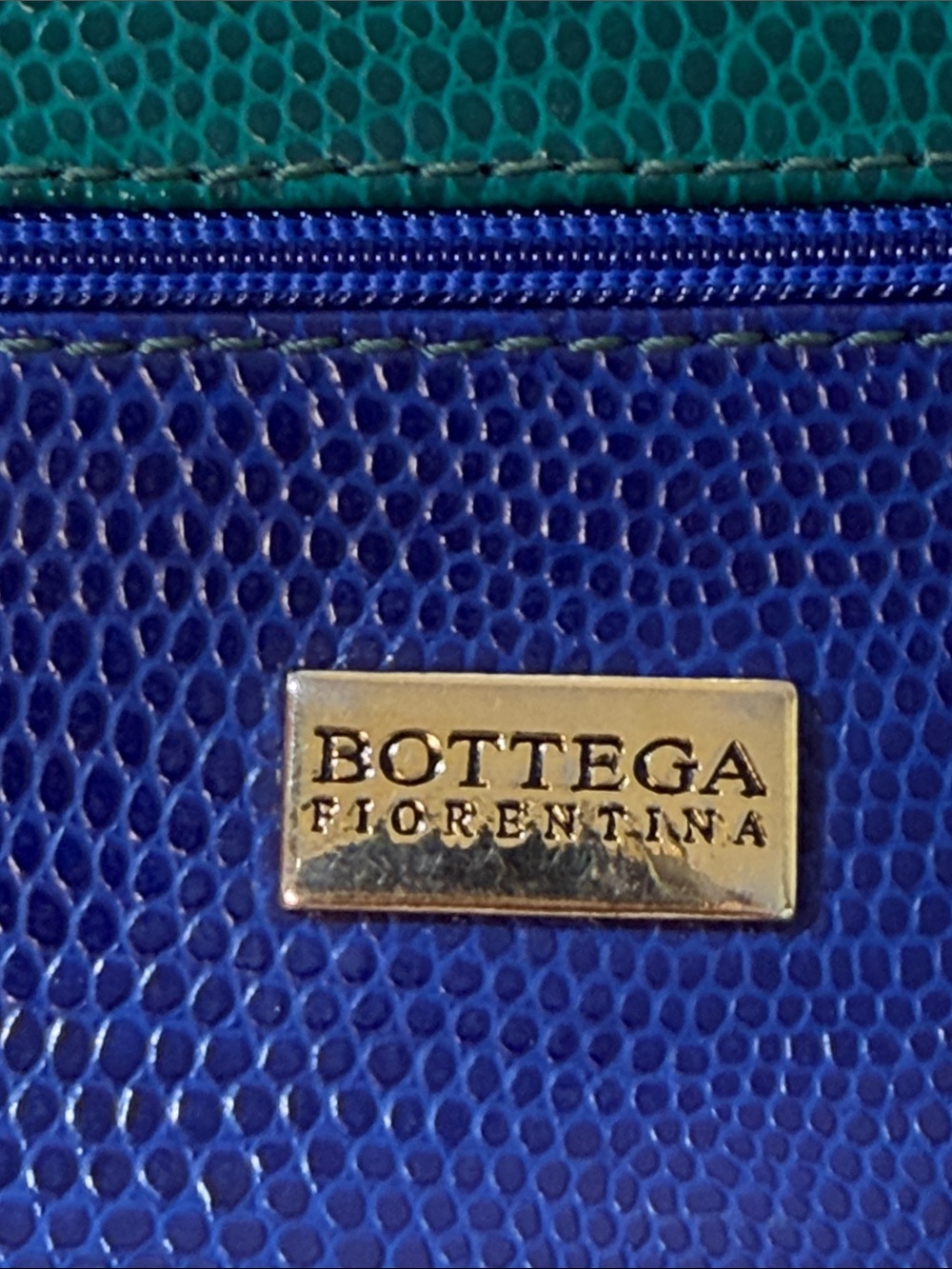 Bottega Veneta Blue and Green Textured Leather Zip Pouch - Picture 4 of 8